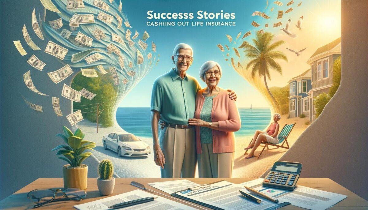 Elderly couple finding financial freedom by cashing out their life insurance, symbolizing new opportunities.