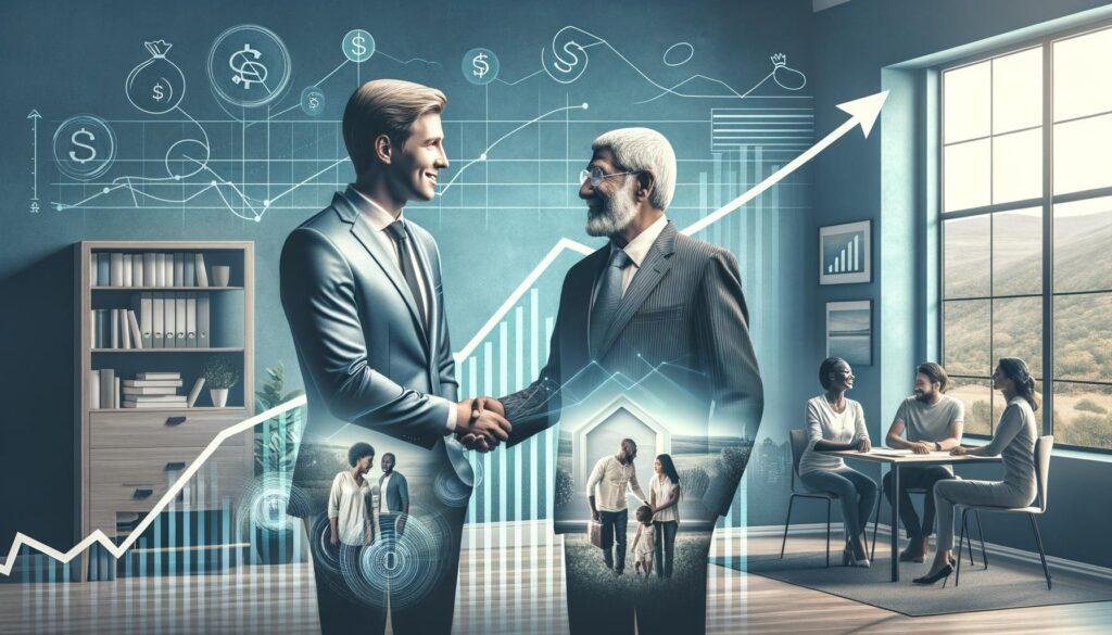 Financial advisor shaking hands with elderly policyholder, symbolizing trust and partnership in life settlements and policy v