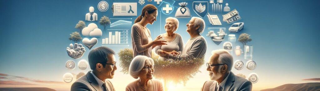 Image depicting financial transitions such as business decisions, retirement, and health considerations related to life insur